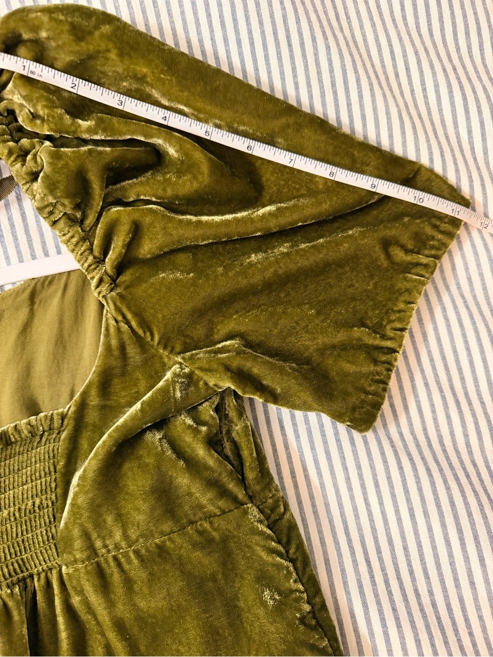 Anthropologie Olive Green Empire Waist Velvet Tiered  Maxi Dress 10 - Picture 7 of 16